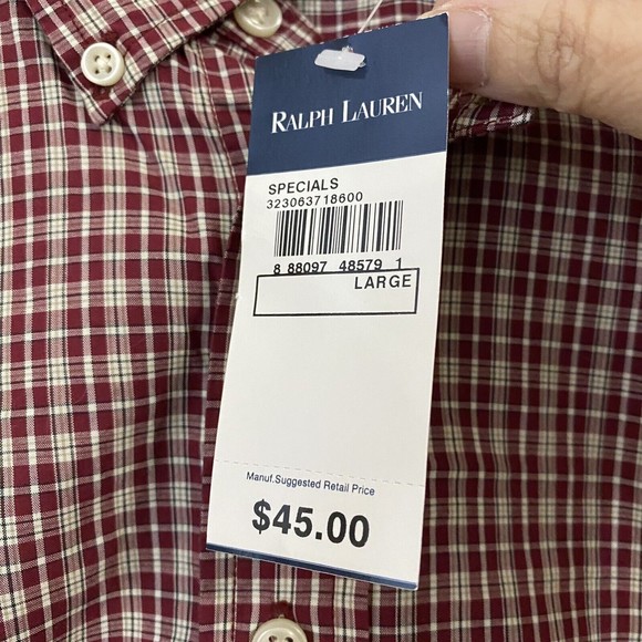 Ralph Lauren Boys Youth Shirt Size L 16/18 Red Plaid Button Front NWT L1 - Picture 6 of 7